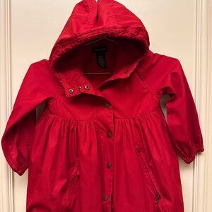 Ralph Lauren Girls' Bright Red Hooded with Peplum Hem  Raincoat
